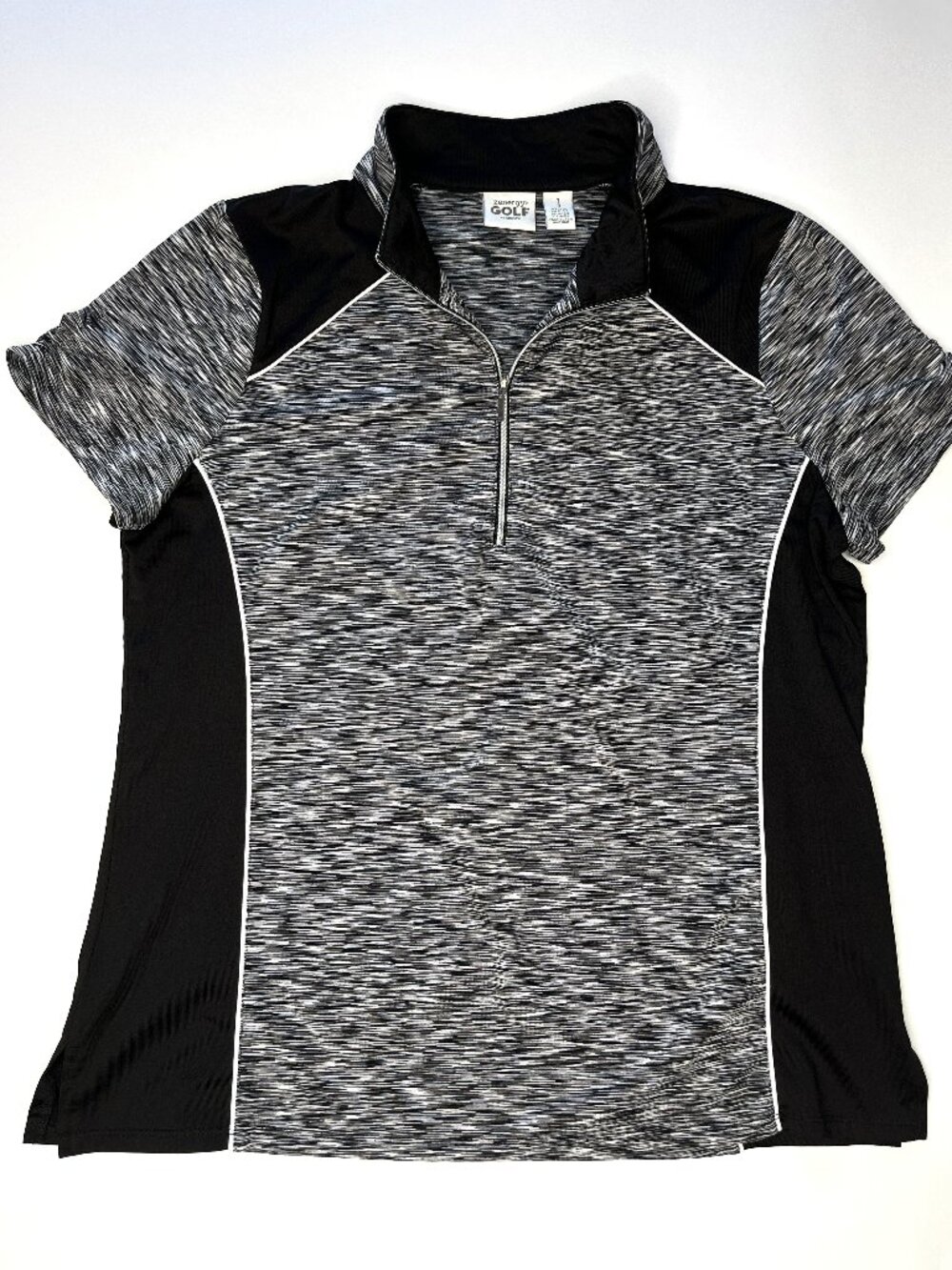Zenergy Golf by Chico's Shirt Women's Size L Black White 1/4 Zip Short Sleeve